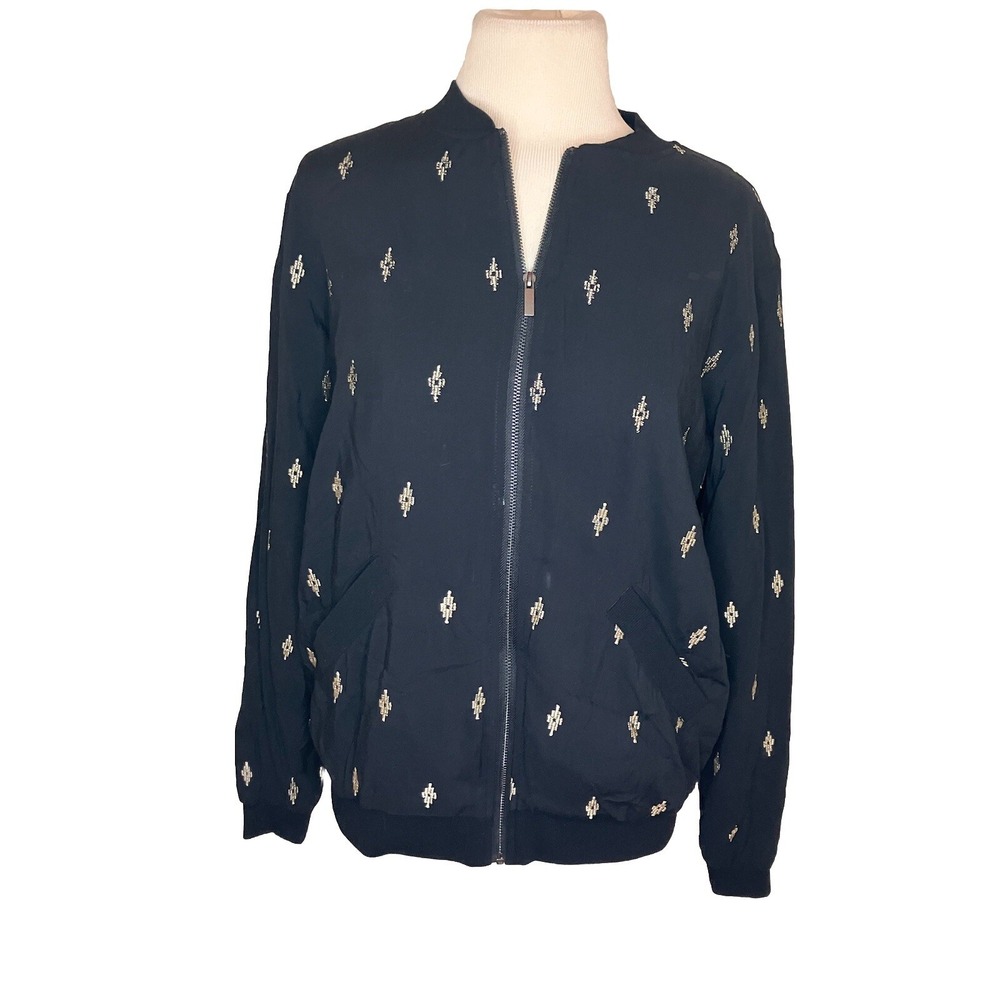 MOSSIMO Jacket Sz‎ XS Black with gold embroidery Zip Retro
